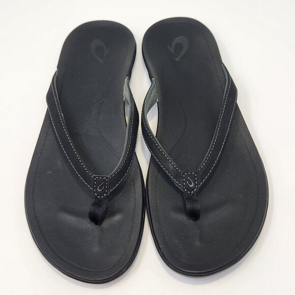Olukai Ho'Opio Black Flip Flop Thong Sandal Women Size 9 Slip On Beach Summer - Picture 2 of 8